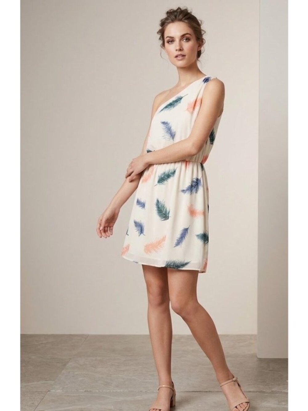 Rory Beca For Forever 21 One-Shoulder Feather Print Dress S